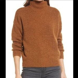 Madewell Mod Retro V Mock Turtleneck Long Sleeved Cinnamon Brown Sweater Size SM